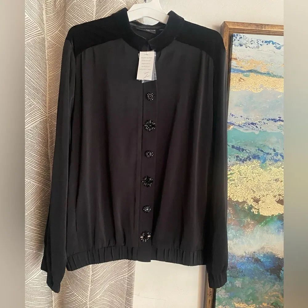 Susan Graver Artisan Bomber Jacket Womens Size 16 Peachskin Statement Button